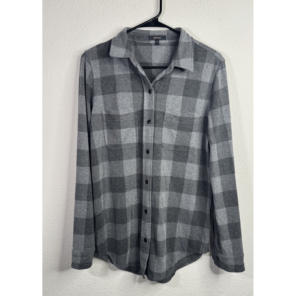 Quince Stretch Sweater Fleece Shirt Women's Sz‎ S Charcoal Buffalo Plaid Outdoor